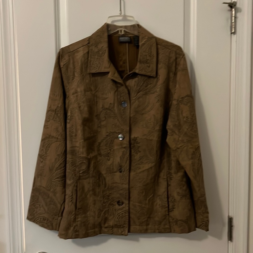 Taupe patterned jacket . Soft brushed Suede feel